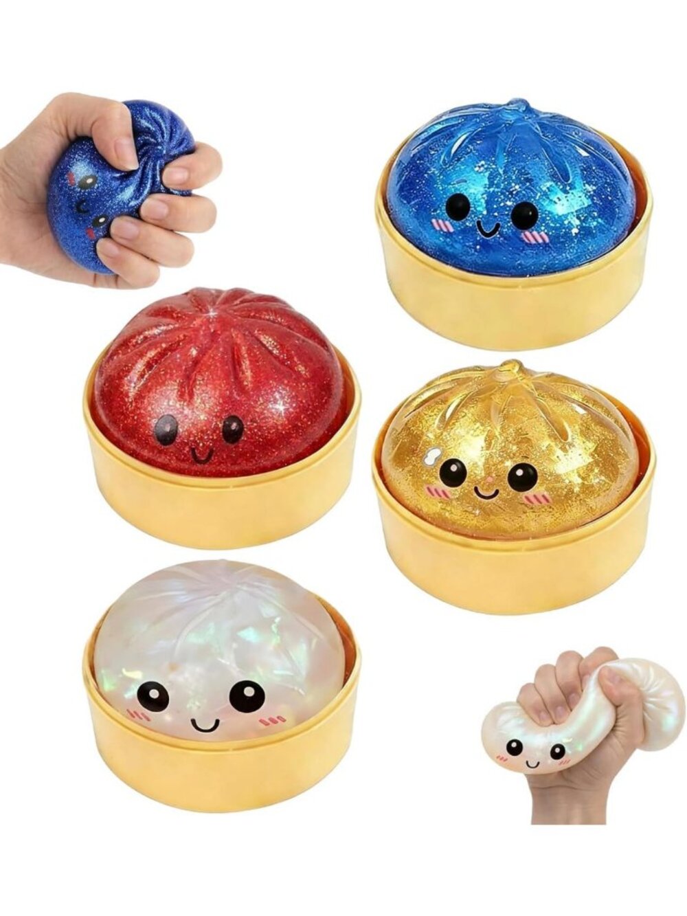 Glitter Dumpling Squishies Set - 4PCS Stress Relief Sensory Squeeze Toys for